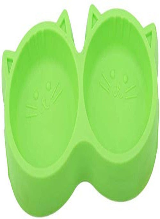 Pups&Pets Pet Feeding Bowl - Cat Face Shaped Double Food and Water Bowl for Dogs and Cats (Green Color) - Pack of 1 - Image 1
